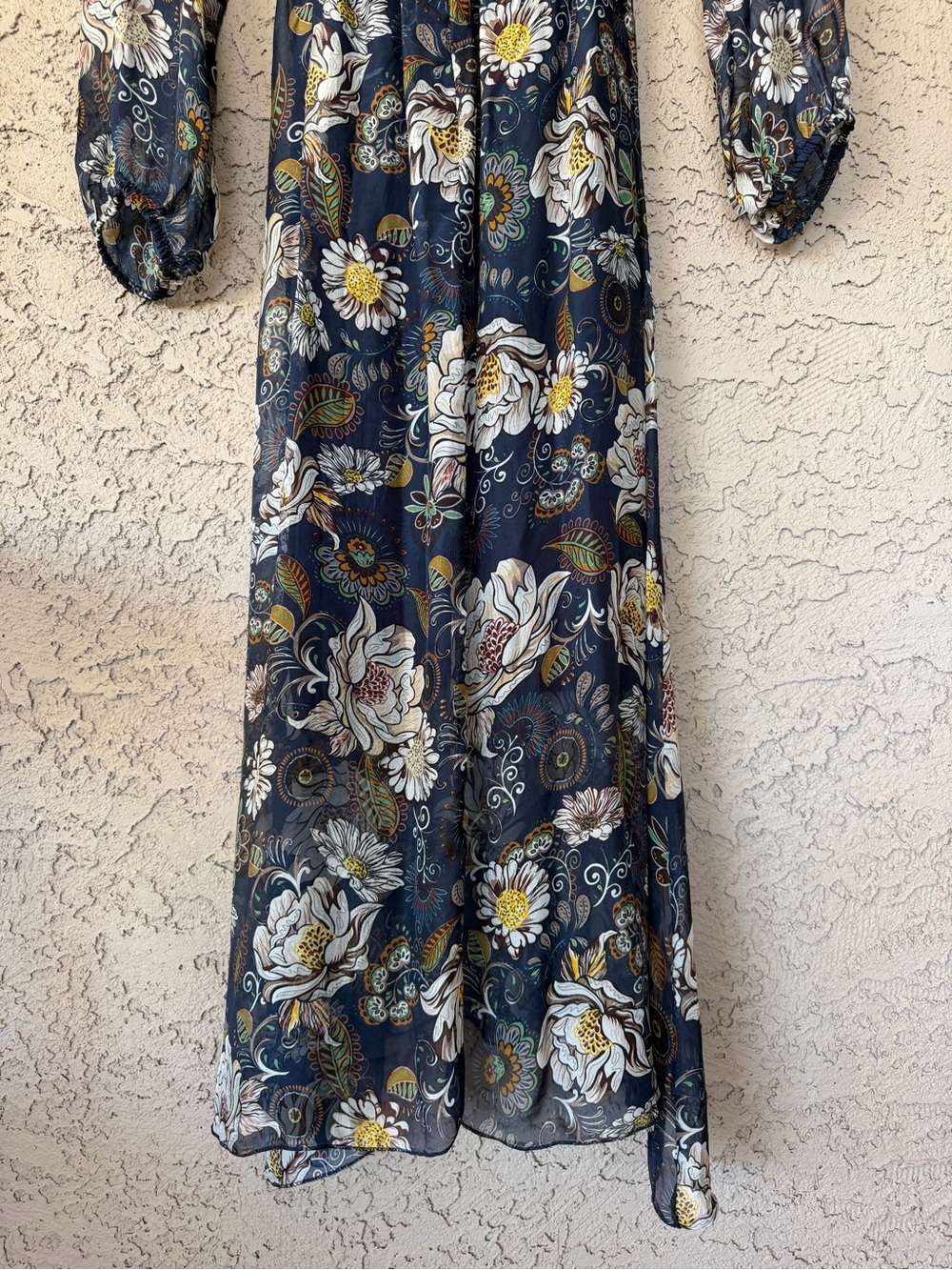 Floral Wrap Midi Dress Silk Blend Navy and Cream Wedding Guest - Picture 8 of 11